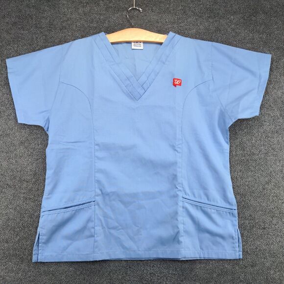 Walgreens Women's Scrub Top Blue Large Short Sleeve Front Pocket Poly Blend - Picture 2 of 13
